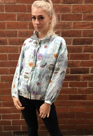 VINTAGE SILK BOMBER JACKET FLORAL COAT SMALL 8 10