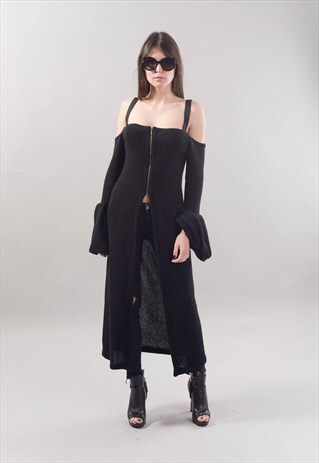BLACK LOOSE CARDIGAN/PONCHO COAT/TRENCH COAT/JACKET/F1806