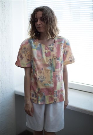 VINTAGE 80'S MULTI COLOUR SHORT SLEEVED TOP