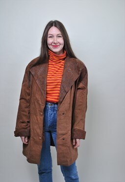 Leopard leather coat, vintage women leather jacket