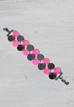 Deadstock mod style silver tone/pink plastic chain bracelet.