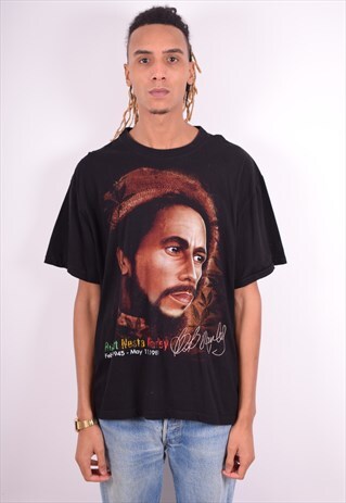 MENS VINTAGE BOB MARLEY T-SHIRT TOP XXL BLACK 90'S