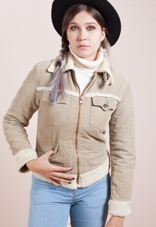 VINTAGE 90S CORDUROY BEIGE SHERPA JACKET