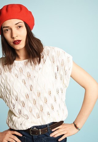 80'S RETRO CROCHET KNIT SHEER PARIS CHIC FESTIVAL TOP