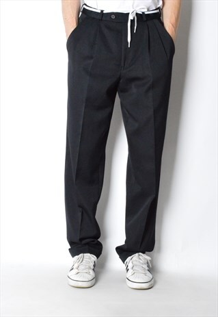 VINTAGE 90S BLACK MINIMALIST WOOL BLEND PANTS