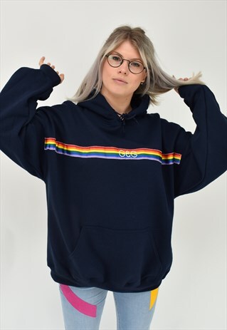 G&G UNISEX NAVY RAINBOW RIBBON HOOD