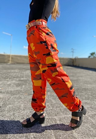 VINTAGE Y2K CARGO CAMO PANTS TROUSERS ORANGE