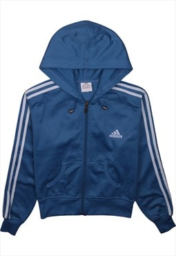 Vintage 90's Adidas Hoodie Striped Sleeves Full Zip Up Blue