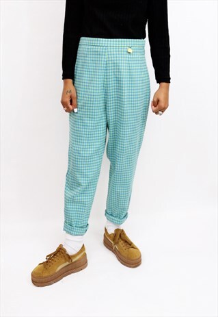 HIGH WAIST TAILORED TARTAN CHECK TROUSERS