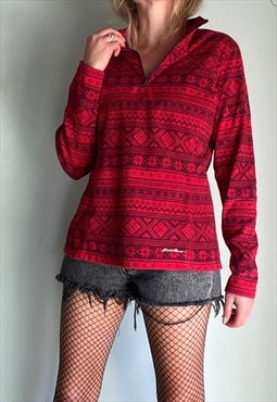 Vintage Red Patterned Fleece Jumper