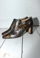 VINTAGE 1980S BRONZE FAUX CROC SKIN REAL LEATHER ANKLE BOOTS