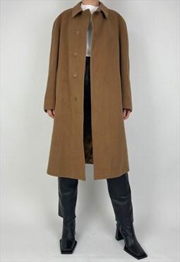Burberry Vintage Coat Wool Camelhair 90s Trench Mac Tan 