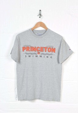Vintage Champion Princeton Swimming T-Shirt Crew Neck Grey M