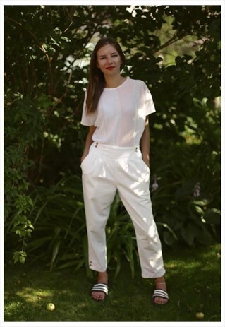 VINTAGE 80'S WHITE ELASTIC WAISTLINE TROUSERS