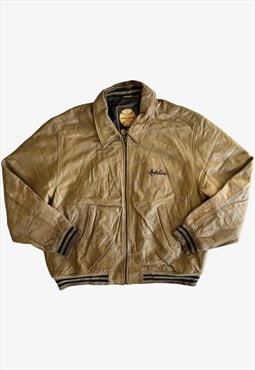 Vintage 90s Redskins Beige Leather Varsity Jacket
