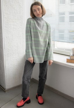 Vintage 90's Y2K Grey/Green Striped High Neck Top