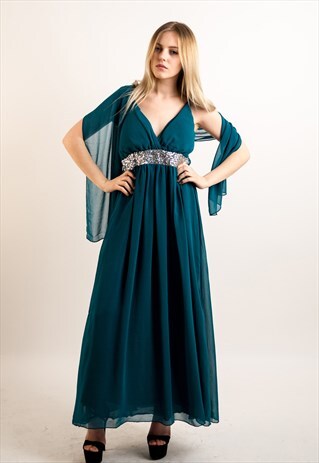 SEQUIN EMBELLISHED WAIST LINE CHIFFON MAXI EVENING DRESS