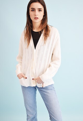 80'S RETRO NEUTRAL KNITTED OVERSIZED MOMS CARDIGAN TOP