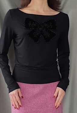1990s Vintage BLUMARINE Jeans M size beaded jersey top