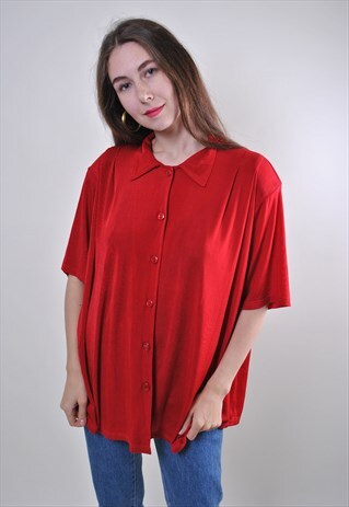 RETRO RED WOMAN SECRETARY FORMAL SHORT SLEEVE BLOUSE