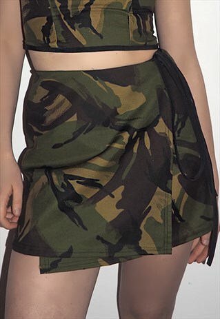 GREEN CAMOUFLAGE WRAP SKIRT