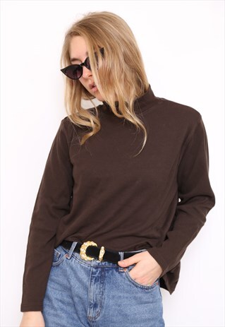 VINTAGE 90S BROWN POLO HIGH TURTLE NECK TOP