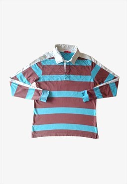 Vintage Y2K Puma Blue & Brown Striped Rugby Shirt