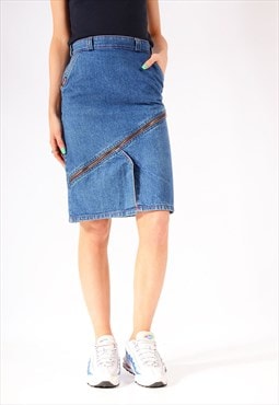 Vintage Denim Pencil Skirt Mid Blue W24 E2