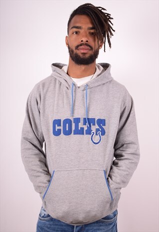 NFL MENS VINTAGE COLTS HOODIE JUMPER MEDIUM GREY 90S