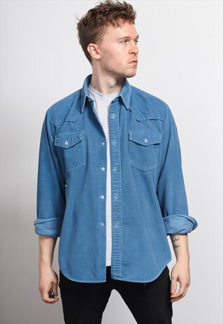 VINTAGE CORDUROY CORD SHIRT BLUE