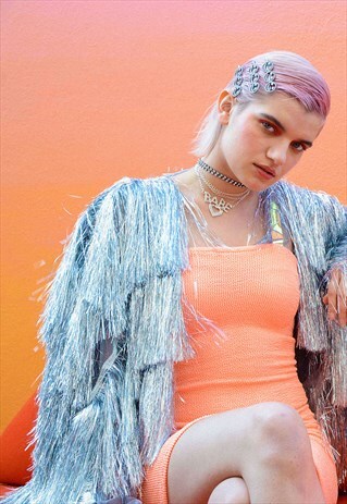 SILVER TINSEL CROPPED KIMONO JACKET