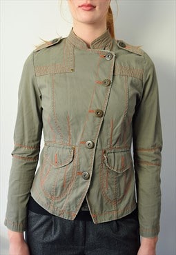 Vintage Y2K Military Jacket Contrast Stitch Green