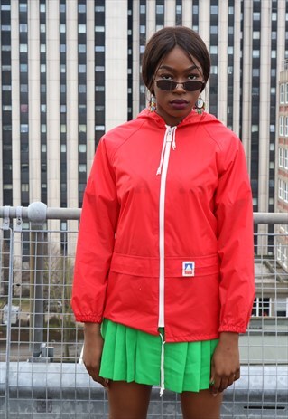 RED RAIN MAC, PATCH POCKET, WITH HOOD, FESTIVAL