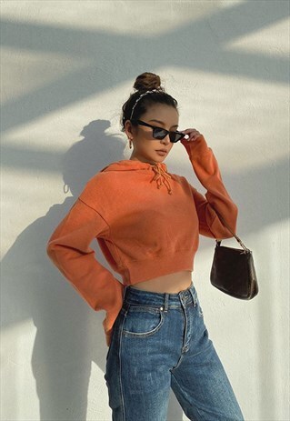 ORANGE CROPPED GREY STREETWEAR HOODIE