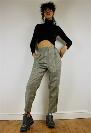 VINTAGE 80S HIGH WAISTED CHECK CROPPED TROUSERS