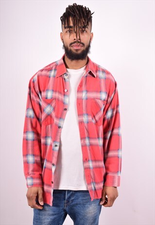 MENS VINTAGE FLANNEL SHIRT LARGE RED CHECK 90'S
