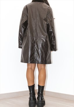 Vintage 90s Vegan Brown Faux Leather Coat