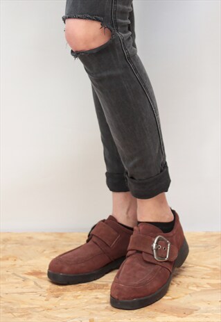 VINTAGE 70' AMAZING CLASSIC BROWN LEATHER FLAT SHOES