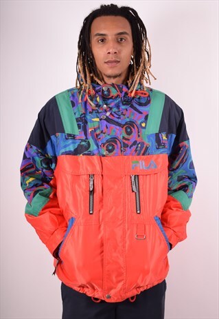 FILA MENS VINTAGE PADDED JACKET MEDIUM MULTI 90S