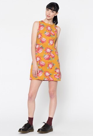 YELLOW SHIFT DRESS WITH FLORAL PRINT