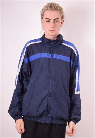 MENS VINTAGE TRACKSUIT TOP JACKET LARGE BLUE 90S
