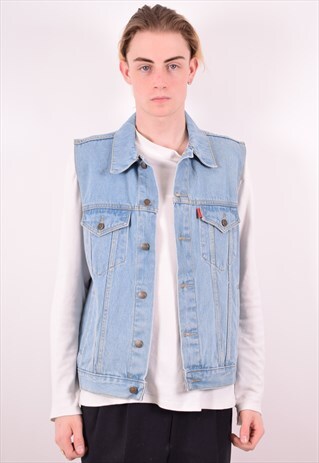MENS VINTAGE DENIM GILET MEDIUM BLUE 90S