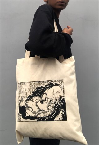 HOKUSAI NATURAL COTTON SHOPPING TOTE BAG