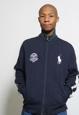 VINTAGE RALPH LAUREN FULL ZIP LOGO BLUE SWEATSHIRT