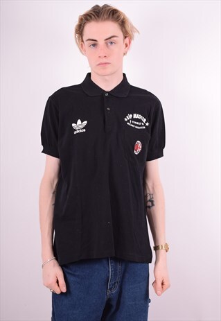 ADIDAS MENS VINTAGE POLO SHIRT LARGE BLACK 90'S