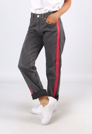 LEVIS 501'S DENIM JEANS REWORKED SIDE STRIPE UK 10 (H3AQ)