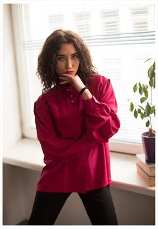 VINTAGE 80'S HOT PINK HIGH COLLAR BLOUSE