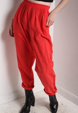 Vintage Elasticated Waist Loose Fitting Trousers Red
