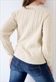 VINTAGE CARDIGAN CHUNKY CABLE KNIT 90S BUTTON DOWN BEIGE