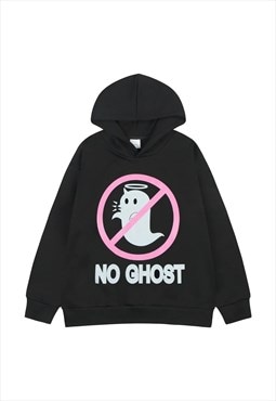 Ghost print hoodie creepy gothic pullover punk jumper black